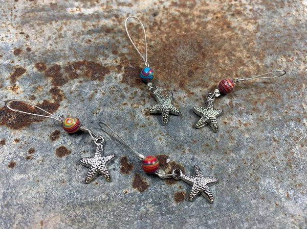 Maschenmarkierer Seestern mit bunter Kunstjade Perle